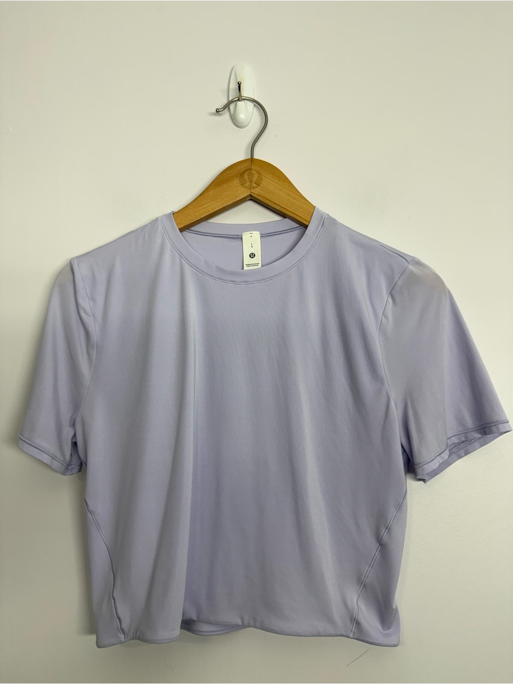Lululemon Wundermost Nulu Crewneck Cropped T-Shirt Lavender Frost Sz Large